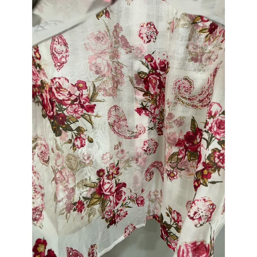 White Sheer Lace Floral Crane embroidery button down shirt Art Boho Romantic L - Picture 16 of 16